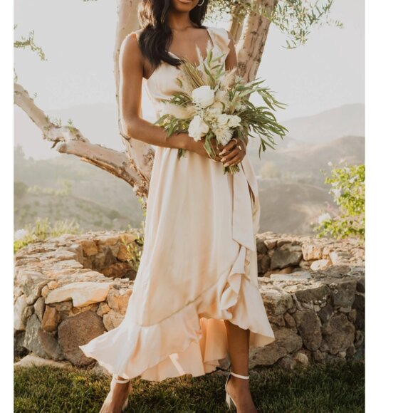 Show Me Your MuMu Dresses & Skirts - NWT Show Me Your Mumu Samantha Ruffle Champagne Luxe Satin Wrap Dress Size S